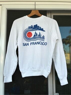 Vintage 80s San Francisco POS USA White Crewneck Sweatshirt M (Dead Stock) NOS